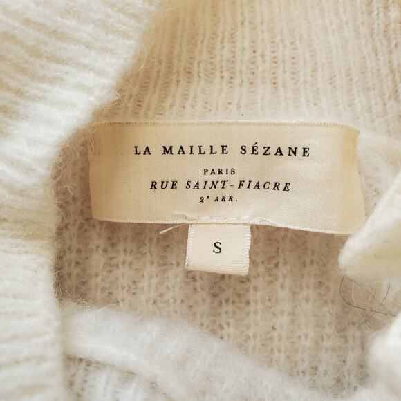 Sezane Trudy Jumper Wool Sweater Natural Navy White Striped Gold Button Small - Picture 8 of 10